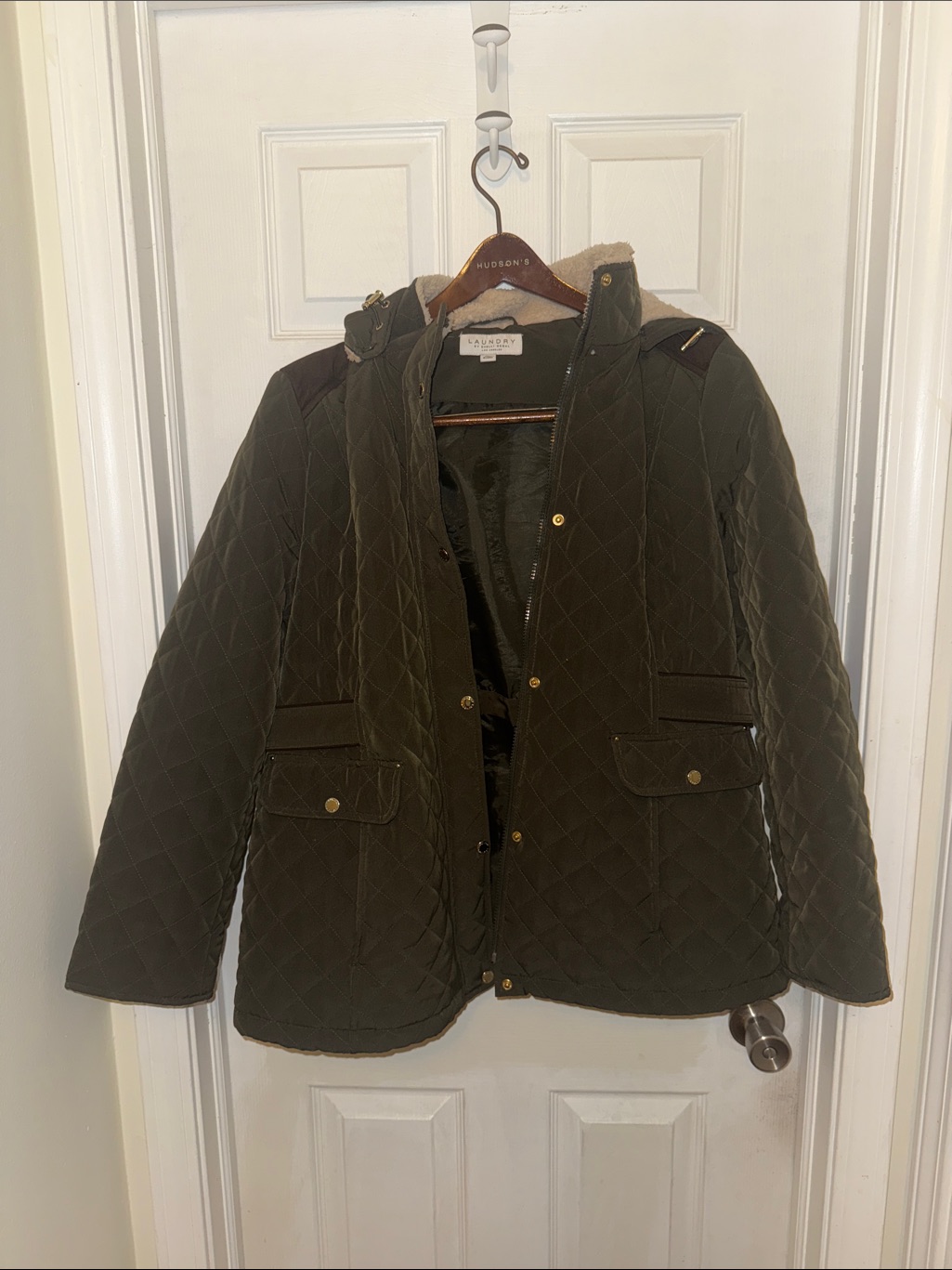 Quilted Olive Green Jacket With Hood